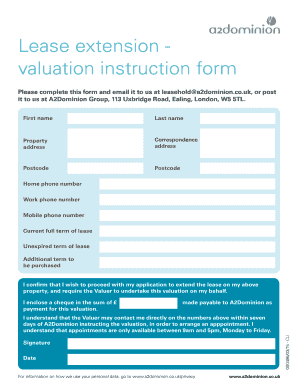 Lease Extension Valuation Instruction Form
