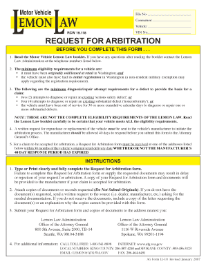 Washington Lemon Law Arbitration Form