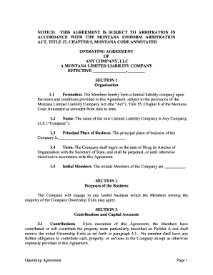 Montana LLC Operating Agreement