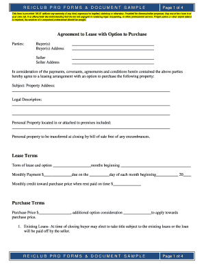 Agreement to Lease with Option to Purchase