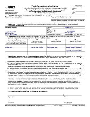 IRS Form 8821 Tax Information Authorization