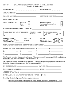 Landlord Statement Form