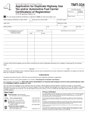 New York Highway Use Tax Duplicate Certificate Application