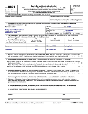 IRS Form 8821 Tax Information Authorization