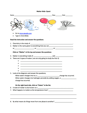 Chemistry Matter Web-Quest Worksheet