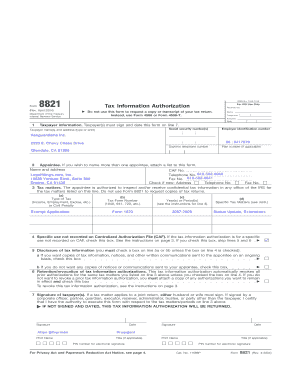 IRS Form 8821 Tax Information Authorization