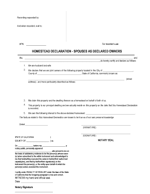 California Homestead Declaration for Spouses