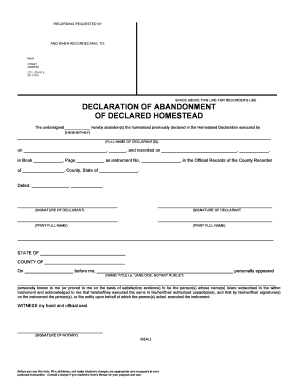 Declaration of Abandonment of Declared Homestead