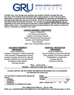 AFLAC Cancer and Accident Indemnity Insurance Application