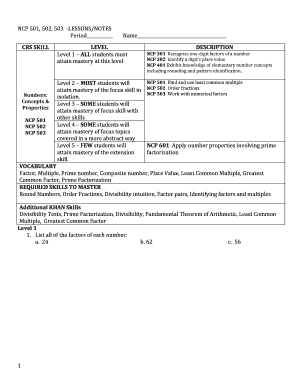 NCP Math Skills Assessment Form
