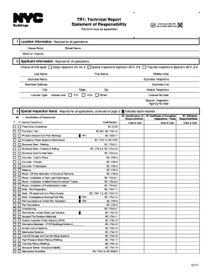 New York City Construction Code Special Inspection Form