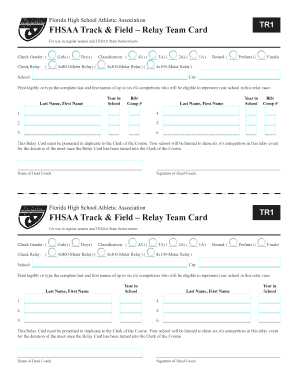 FHSAA Track & Field Relay Team Card