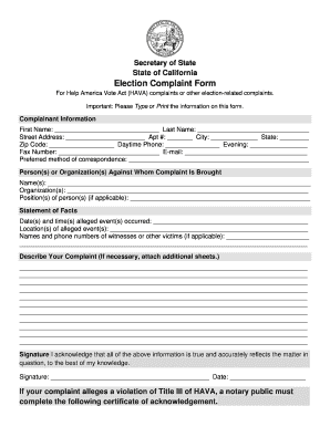 California Election Complaint Form