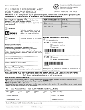 Vulnerable Person Related Employment Screening Application Form