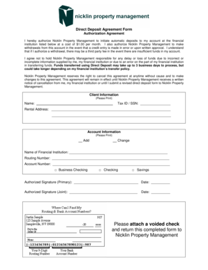 Direct Deposit Authorization Agreement
