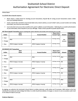 Snohomish School District Electronic Direct Deposit Authorization