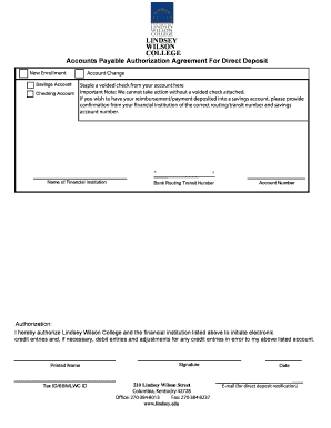 Lindsey Wilson College Direct Deposit Authorization