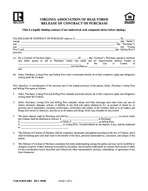 Virginia Release of Contract of Purchase