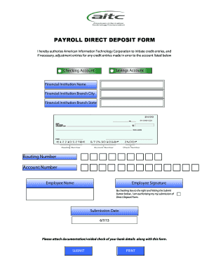 Payroll Direct Deposit Form