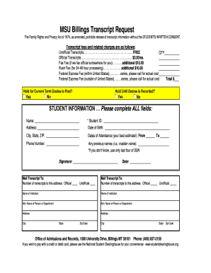 MSU Billings Transcript Request Form