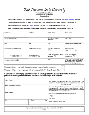 East Tennessee State University Transcript Request Form