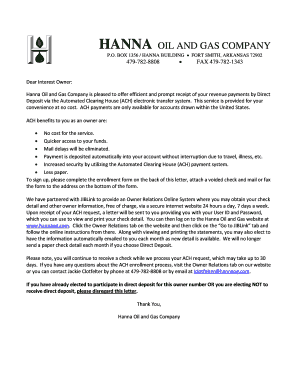 Hanna Oil and Gas Direct Deposit Enrollment Form