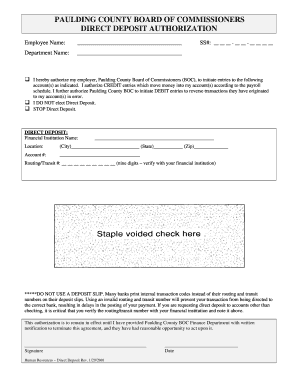 Paulding County Direct Deposit Authorization