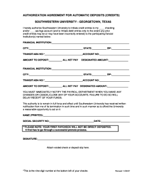 Authorization Agreement for Automatic Deposits