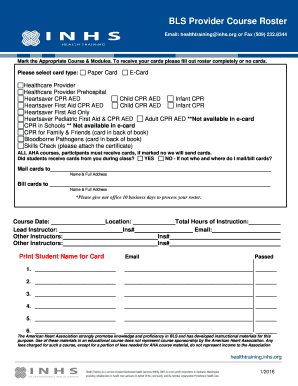 BLS Provider Course Roster Form