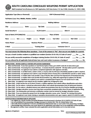 South Carolina Concealed Weapons Permit Application