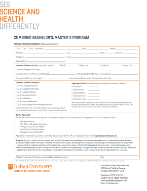 DePaul Combined Bachelor’s/Master’s Program Application