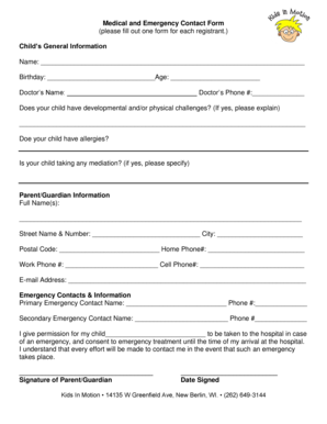 Child Medical and Emergency Contact Form