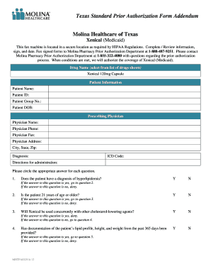 Texas Standard Prior Authorization Form Addendum