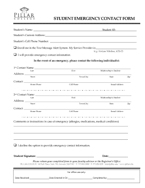 Student Emergency Contact Form