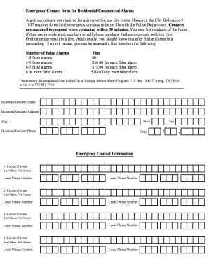 Emergency Contact Form for Alarms