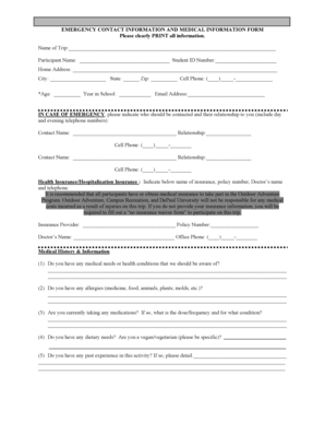 Emergency Contact and Medical Information Form