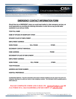 Emergency Contact Information Form