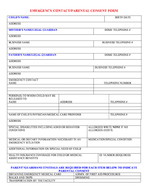 Emergency Contact Parental Consent Form