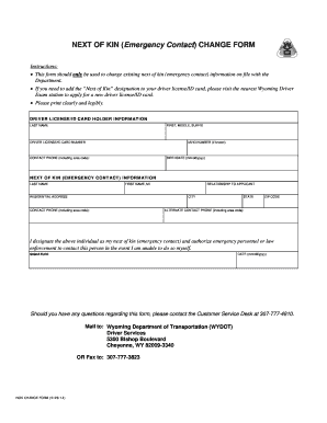 Next of Kin Emergency Contact Change Form