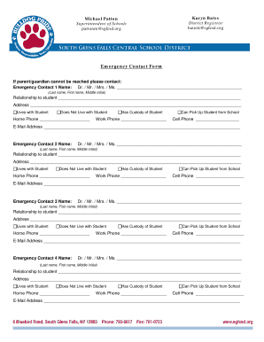 Student emergency contact form template - sgfcsd