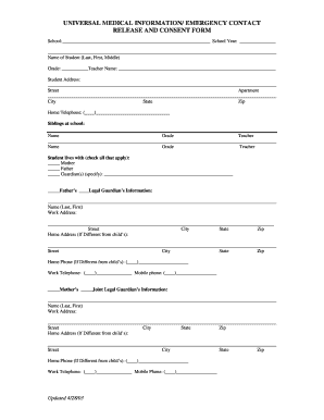 Universal Medical Information Emergency Contact Release and Consent Form