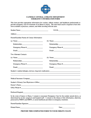 Catholic Central Athletic Emergency Information Form