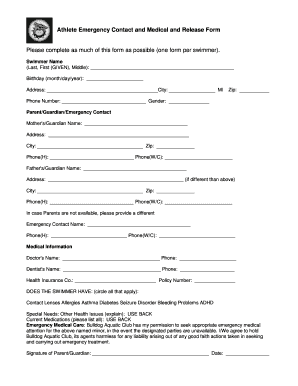 Athlete Emergency Contact and Medical Release Form