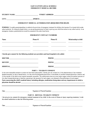 Emergency Medical Authorization Form
