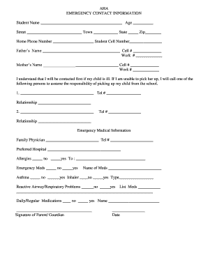 Emergency Contact and Medical Information Form