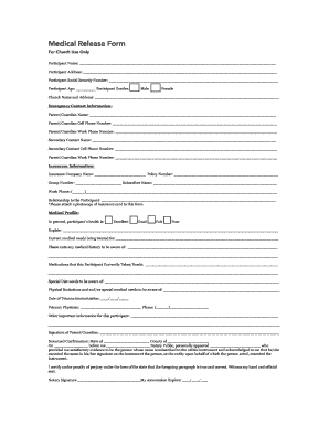 Medical Release Form for Church Use