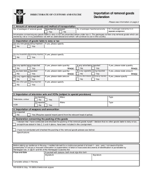 Norway Removal Goods Declaration Form