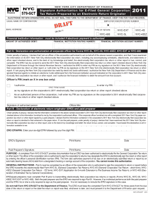 NYC Signature Authorization for E-Filed General Corporation Tax Return