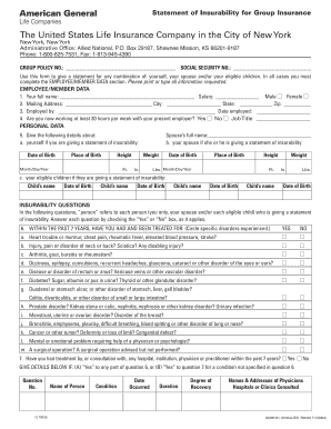 Statement of Insurability for Group Insurance