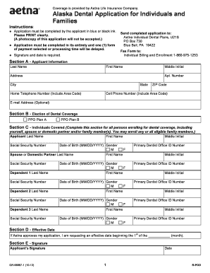 Alaska Dental Application for Individuals and Families